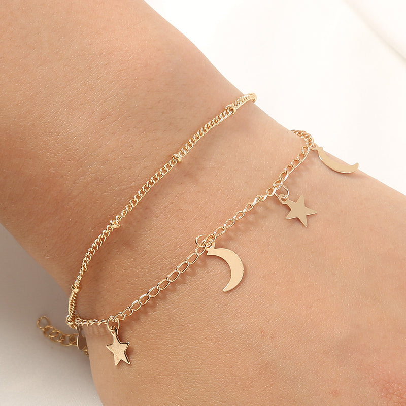 European and American fashion temperament ladies trendy suit bracelet, creative retro star moon all-match anklet