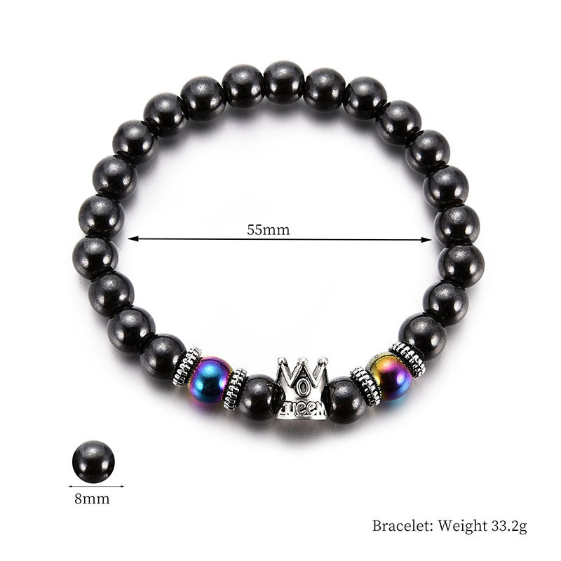 Creative Crown Men And Women With Black Gallstone Bracelet