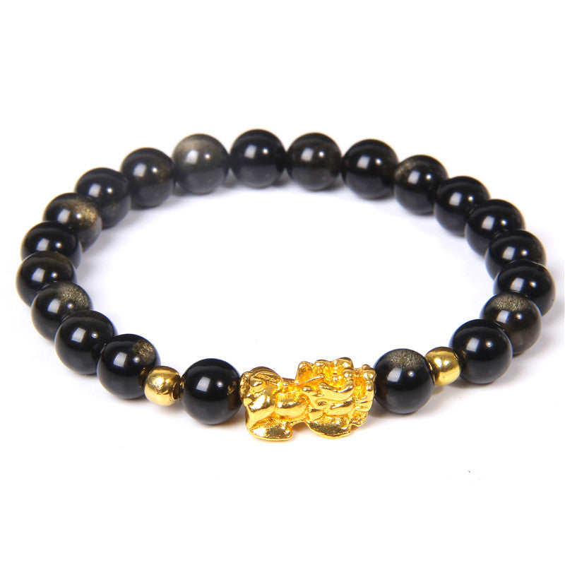 Black Pixiu Natural Gold Obsidian Bracelet