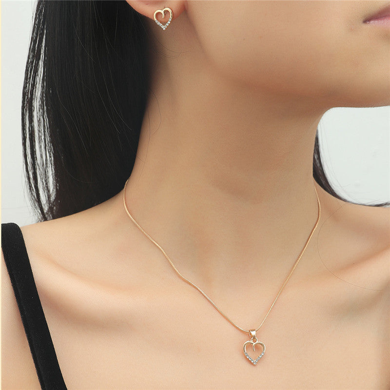 Metal Zircon Peach Heart Sweater Chain Two-piece Set