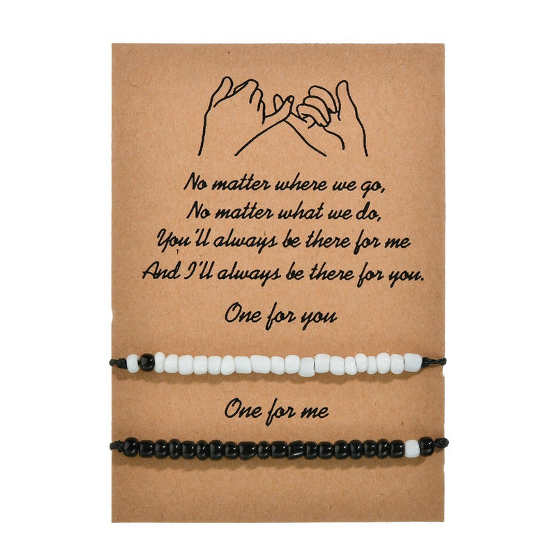 Simple Black And White Rice Bead Double-layer Bracelet Hand-woven Blessing Lovers Friendship