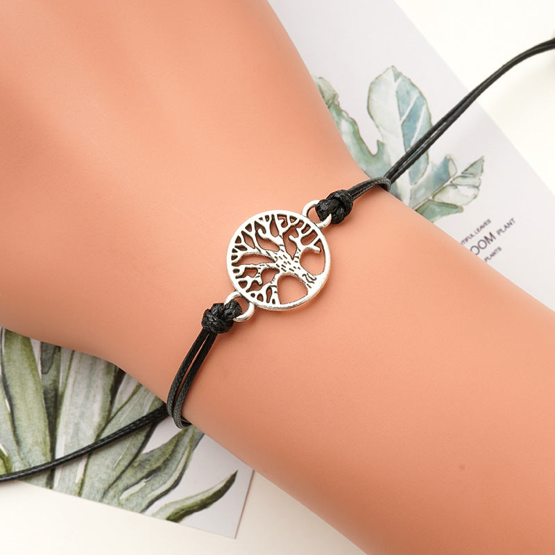 Simple Alloy Hollow Tree Of Life Hand-woven Bracelet