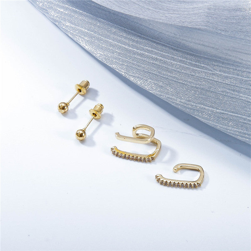3 Piece Set Of Cold Wind Micro-inlaid Zircon Non-hole Ear Clips