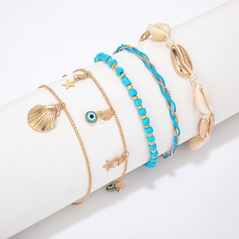 Woven shell multi-layer anklet