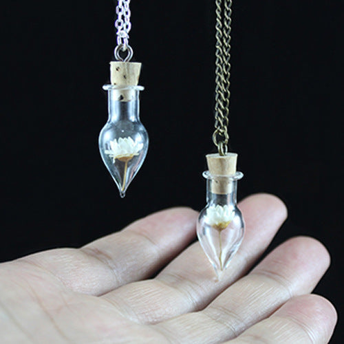 Water Drop Glass Cover Long Dried Flower Hair Necklace