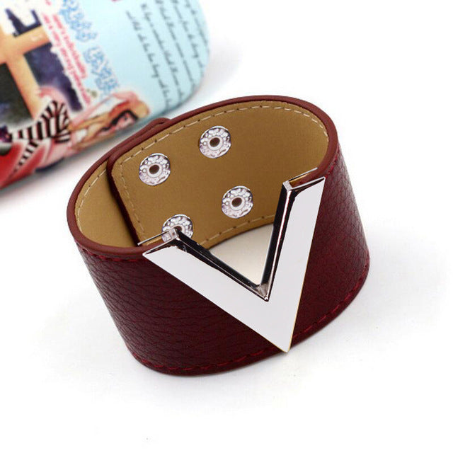 PU leather V-shaped personality women's wide bracelet