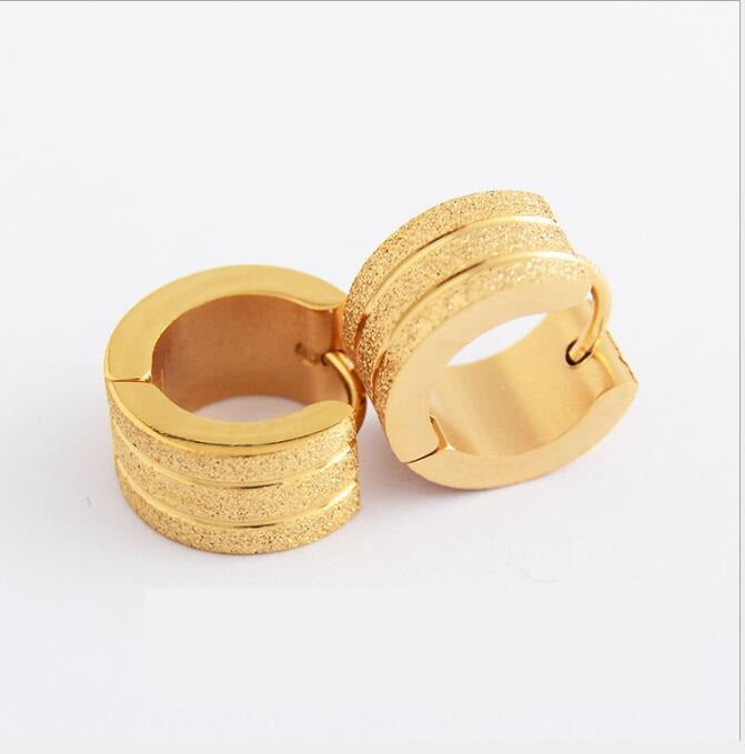 Stainless steel cutting line gold wide version earrings wholesale sandblasting sandblasting earrings titanium steel men and women earrings