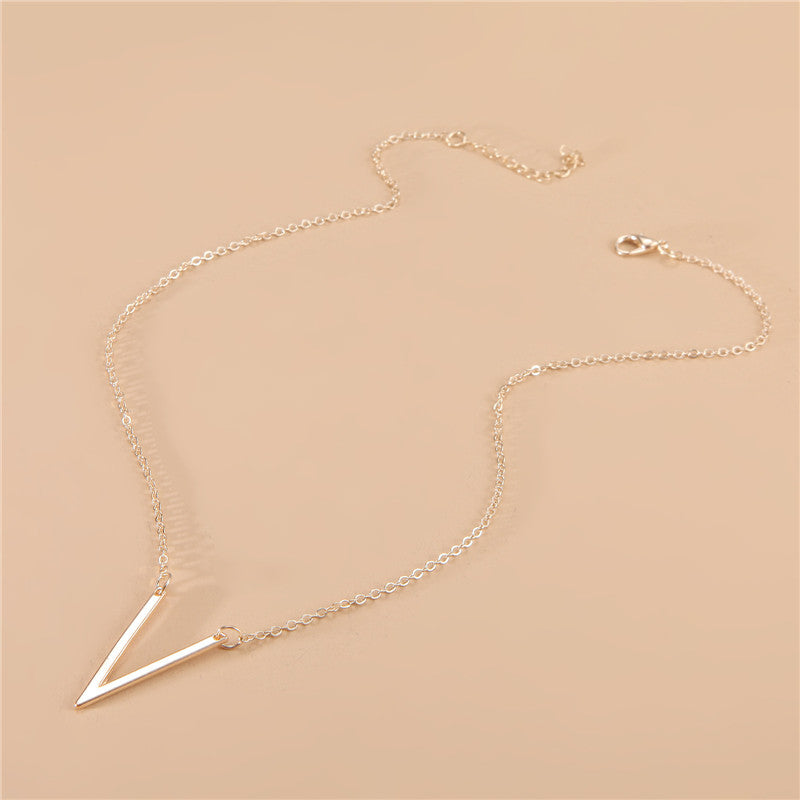 Short Clavicle Metal Alloy V Shape Necklace