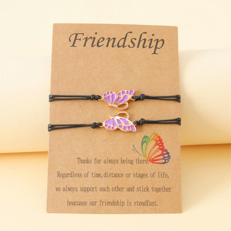 Women's Fashion Rainbow Drip Butterfly Shaped Hand Braided Bracelet