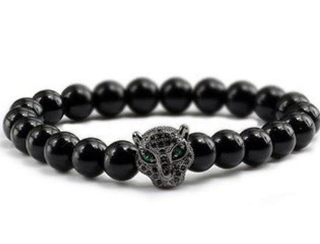 Obsidian Agate Beaded Elastic Bracelet