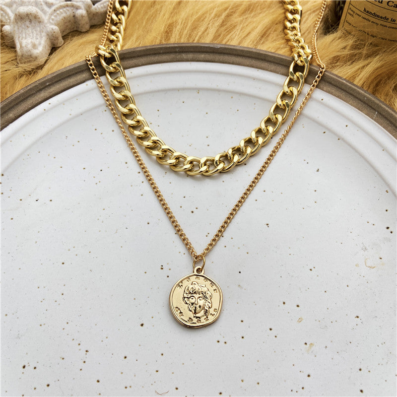 European And American Retro Multi-layer Coin Necklace Clavicle Chain