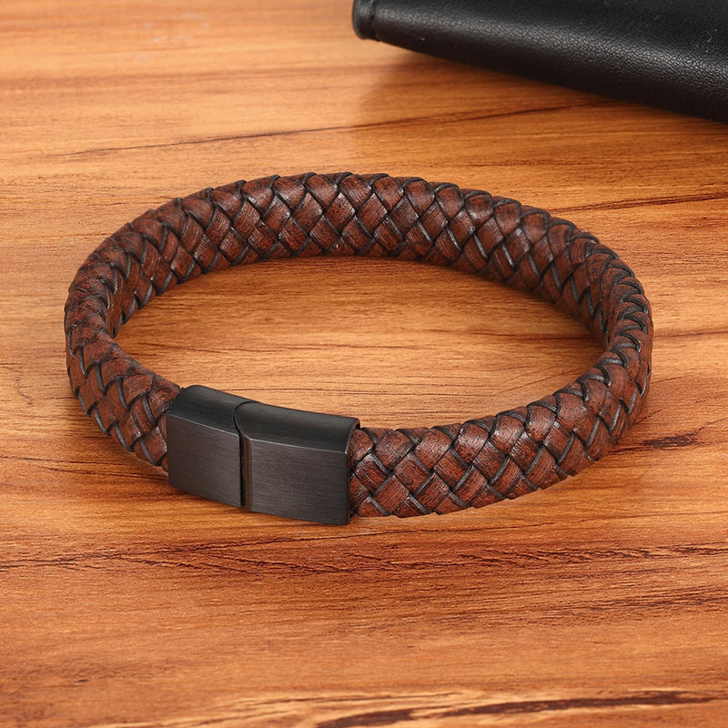 Stainless Steel Bracelet Fashion Couple Braided Leather Cord