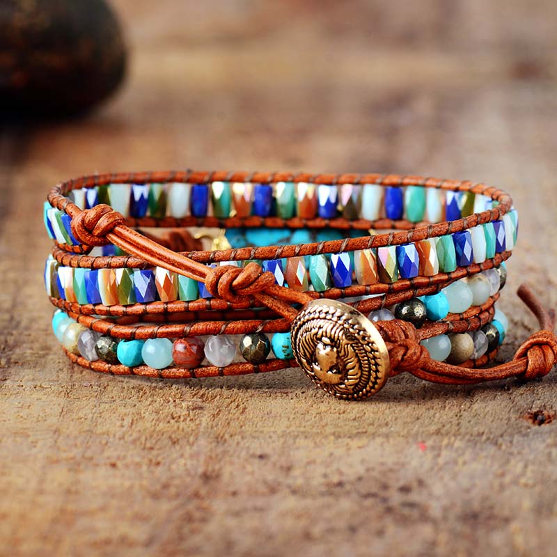 Natural Turquoise Healing Leather Bracelet for Women Charms Gifts for Mom