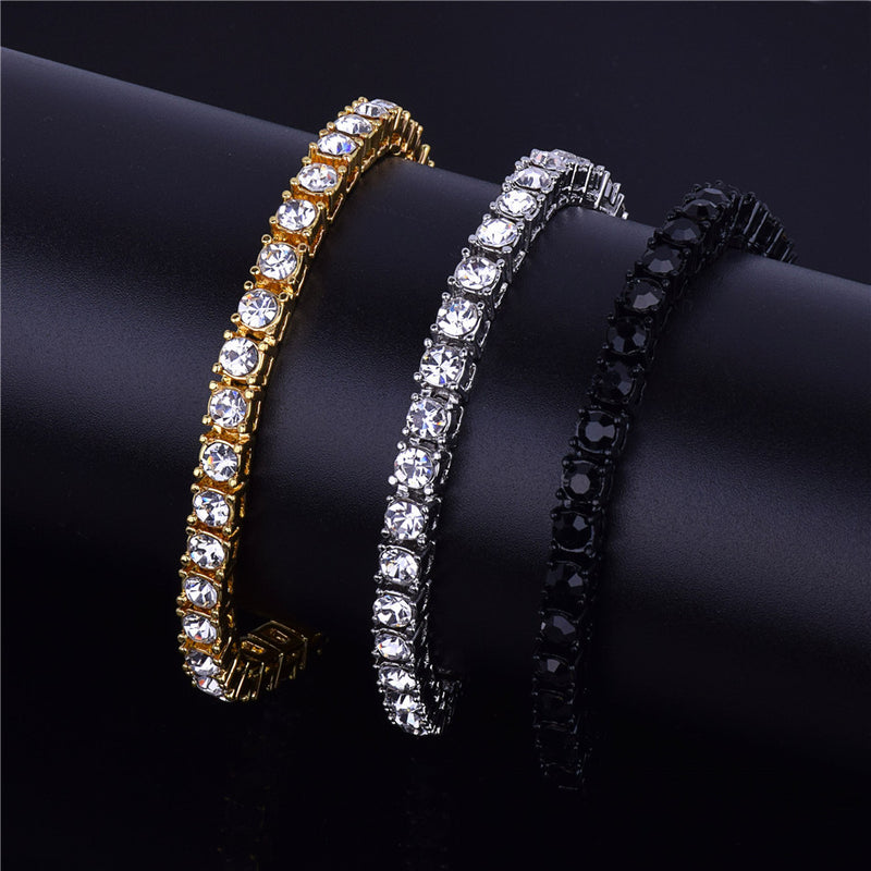 Men's hip hop 1 row alloy bracelet full rhinestone single row bracelet European and American fashion jewelry