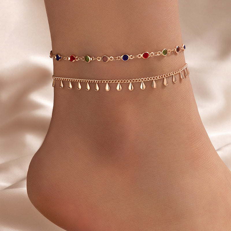 Fashion Women's Jewelry Star Beaded Anklet Geometric Metal Disc