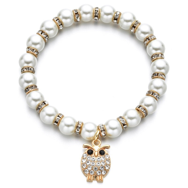 Handmade Natural Freshwater Pearl And Diamond Alloy Pendant Bracelet