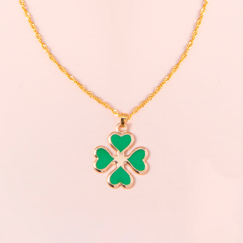 Enamel Green Four Heart Clover Necklaces For Women