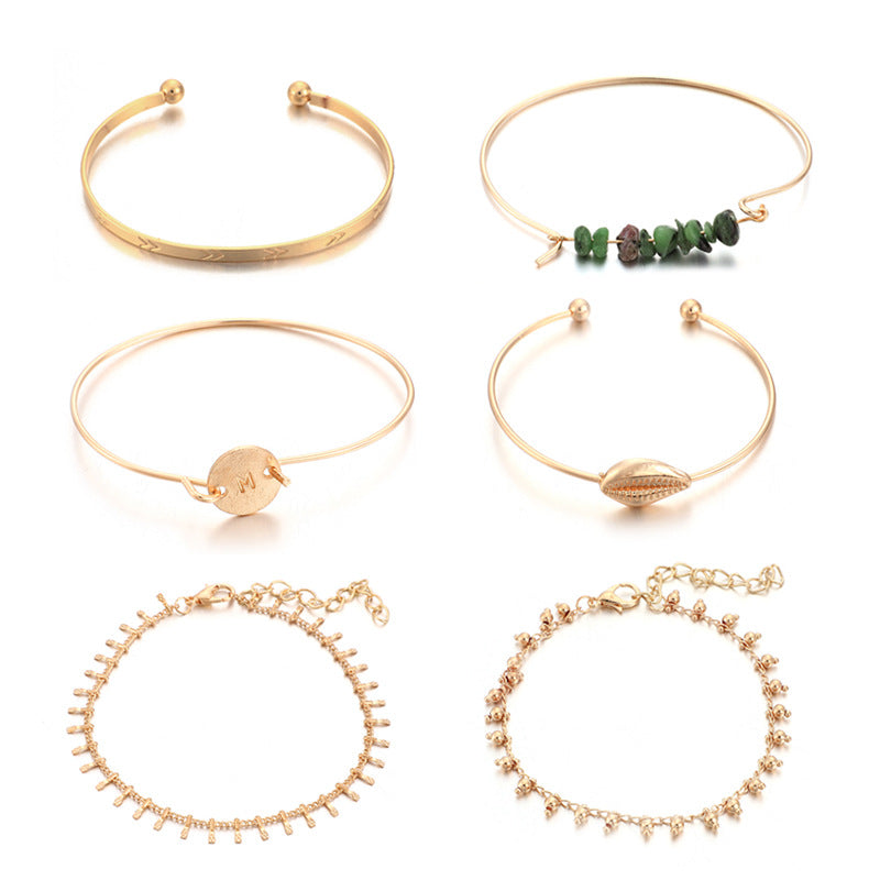 6 sets of alloy disc shell gravel bracelet