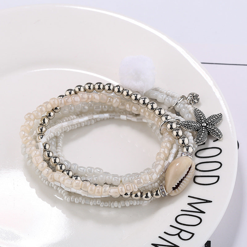 Millet Beaded Elastic Multilayer Shell Bracelet Women