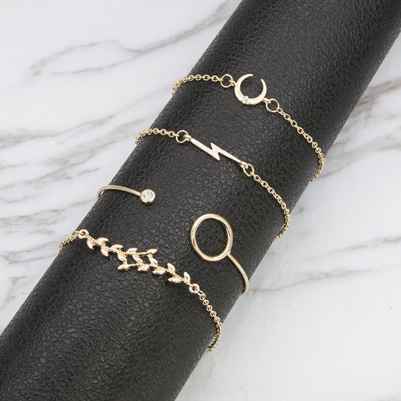European And American Style,  Women's New Creative Lightning, Leaves & Moon Bracelet Set