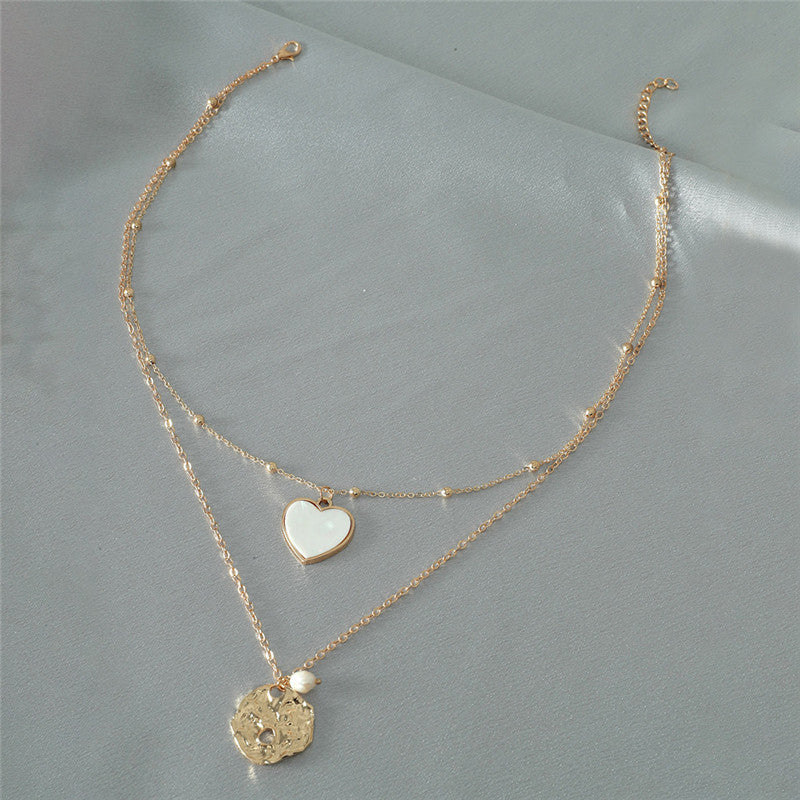 Double Layer Love Necklace Metal Sweet Personality Multilayer Clavicle Chain