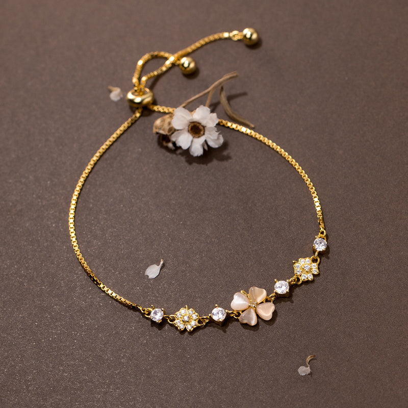 Synthetic Flower Opal Silver Charm Bracelet