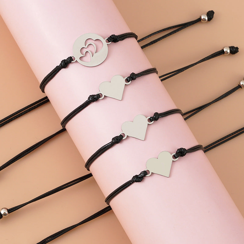 Mother's Day Stainless Steel Hollow Love Parent-Child Card Braided Bracelet