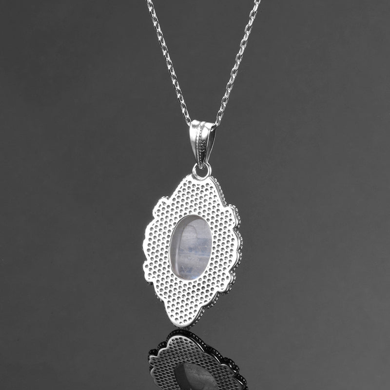 Classic Natural Moonstone Necklace Pendant 925 Sterling Silver Jewelry