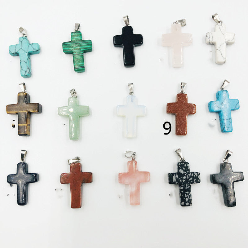 Colorful Crystal Natural Stone Cross Necklace