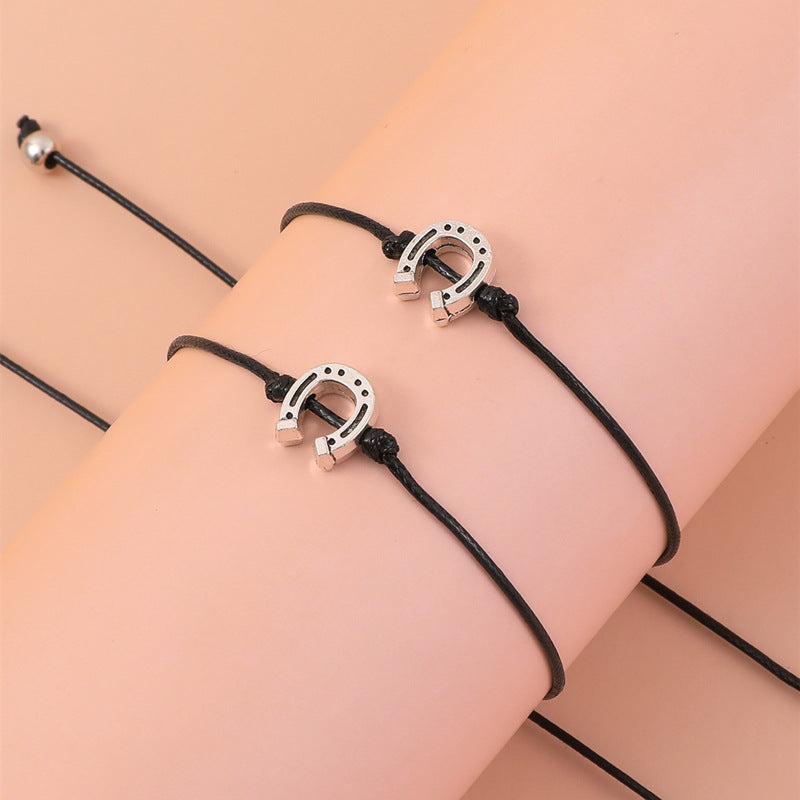 Alloy Horseshoe Wax Wire Braided Bracelet