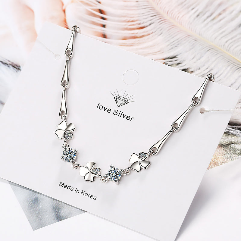 Flower Rhinestone-embedded Bracelet Simple Four-leaf Clover Hand Jewelry