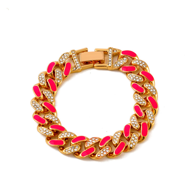 Double Color Drop Oil Rhinestone Guba Bracelet