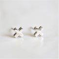 Brushed Silver Square Time Gem Stud Earrings