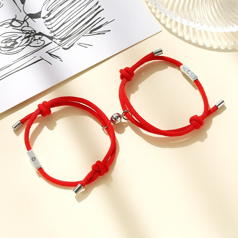 Simple Retro Alloy Sun And Moon Couple Magnet Attract Bracelet