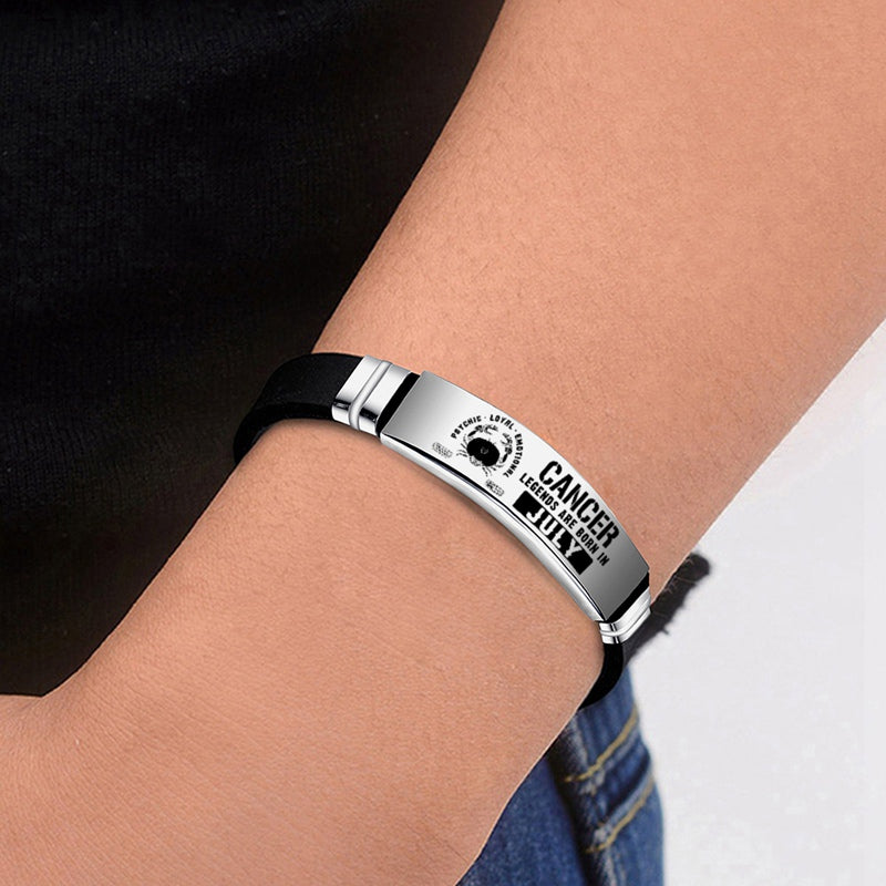 12 Zodiac Sign Constellation Stainless Steel Silicone Band Adjustable Bracelet Bangle