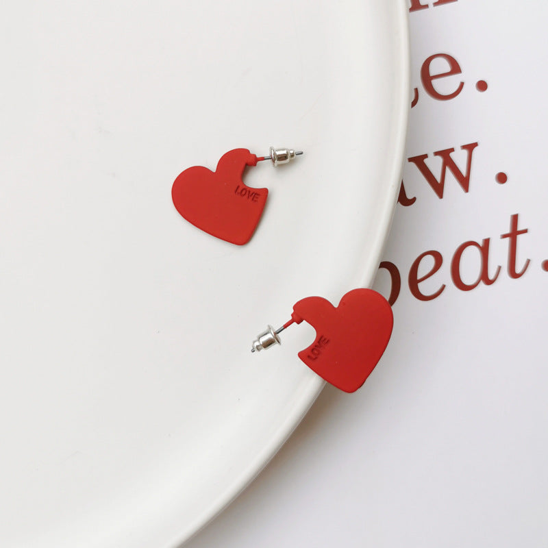 Nail Temperament Red Earrings Letter LOVE Personality Earrings Women