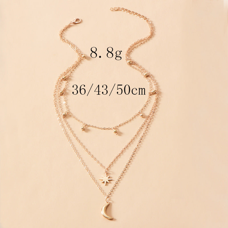 Fashion Gold Plated Moon And Stars Multilayer Necklace