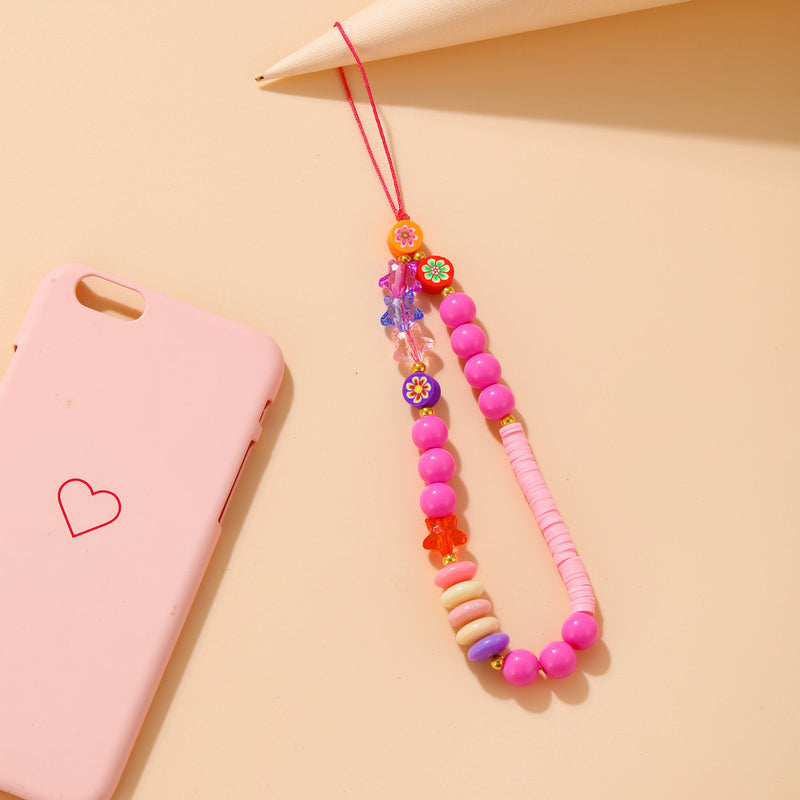 Colored Clay Mobile Phone Lanyard Fruit Flower Heart Star Beaded