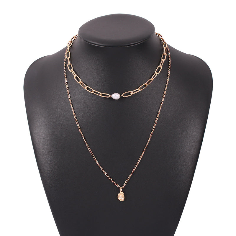 Elegant pearl pendant multi-layer creative texture clavicle chain