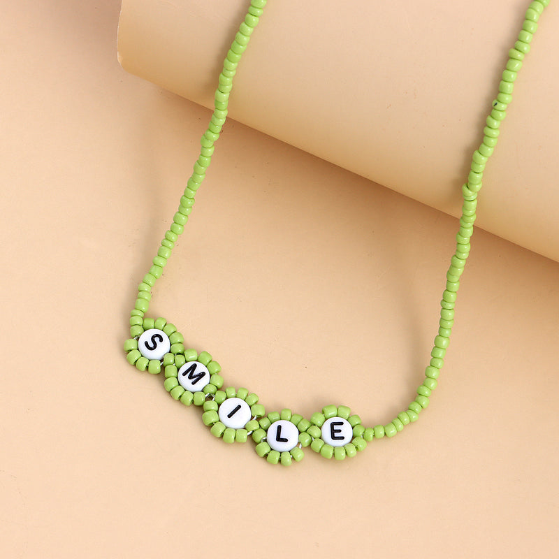 Colorful Rice Beads Letter LOVE Flower Necklace Women