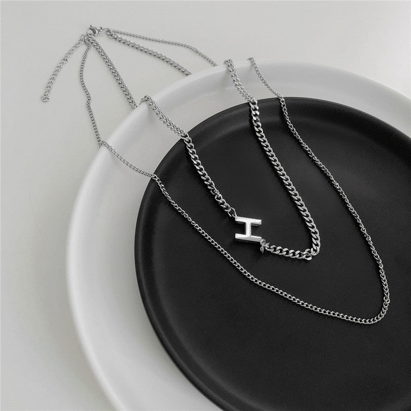 Stacked H Letter Titanium Steel Necklace Female Simple Temperament