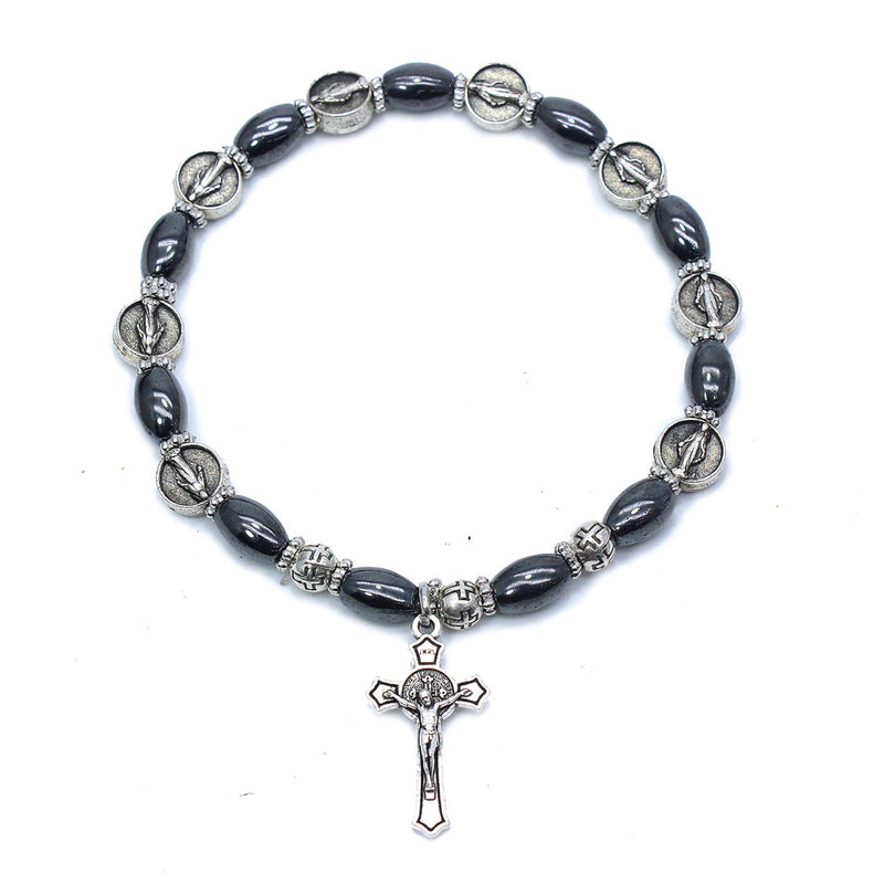 Christian Icon Black Beads Cross Bracelet Bracelet Jewelry  Beaded Rosary