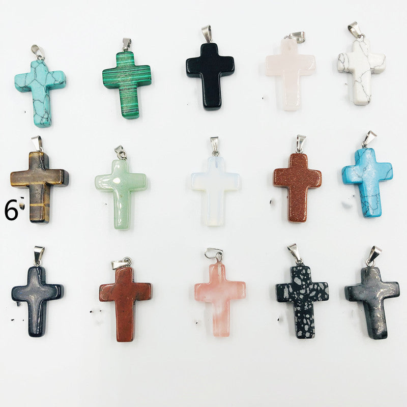 Colorful Crystal Natural Stone Cross Necklace