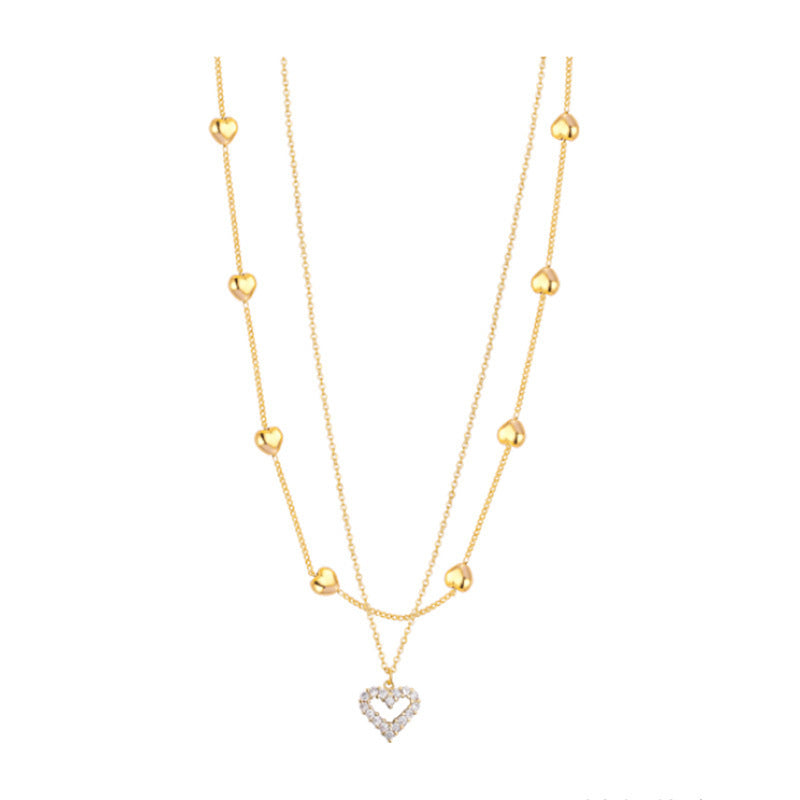 Women's Double Zircon Love Heart Clavicle Chain