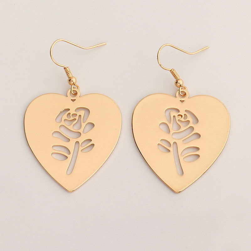 Alloy Polished Hollow Rose Earrings