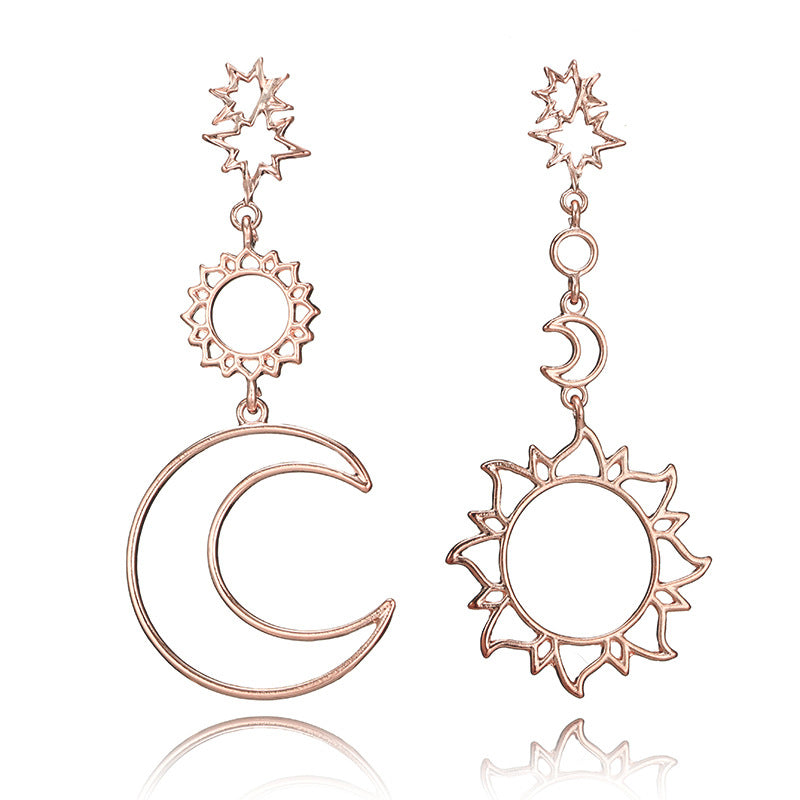 Pentagram Moon Alloy Asymmetric Sun Long Earrings