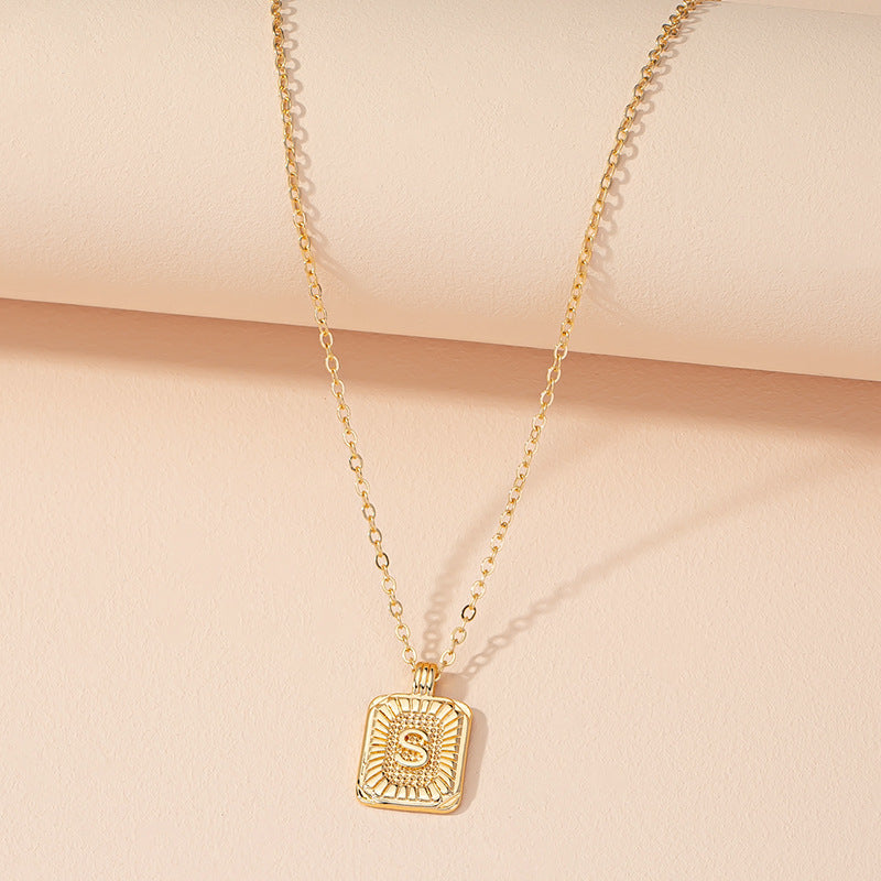 Japanese And Korean Ins Style Simple Square Brand 26 English Alphabet Necklace