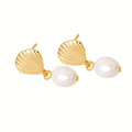 Women's Natural Gold Shell Pearl Earrings