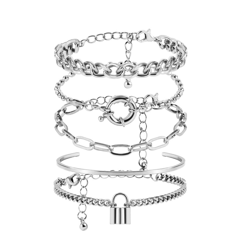 Mix And Match Multi-element Geometric Round Buckle Set Bracelet