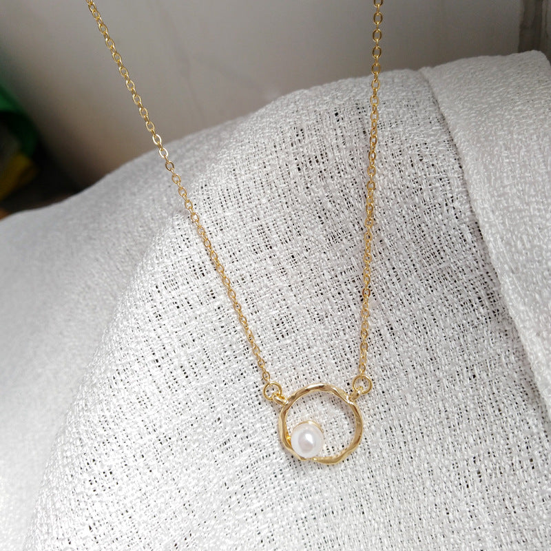 Simple Geometric Circle Necklace Temperament Beautiful Pearl